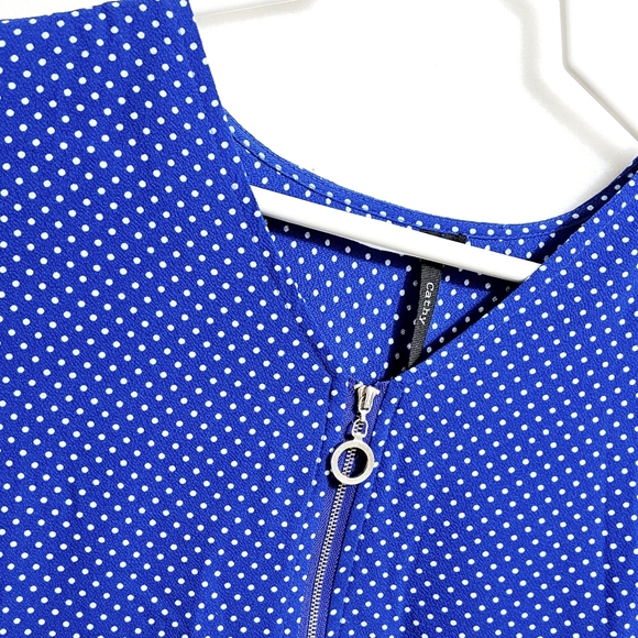 By Cathy, Cobalt Blue Polka Dots Zippered Sleeveless Top, Size XL - Picture 4 of 14